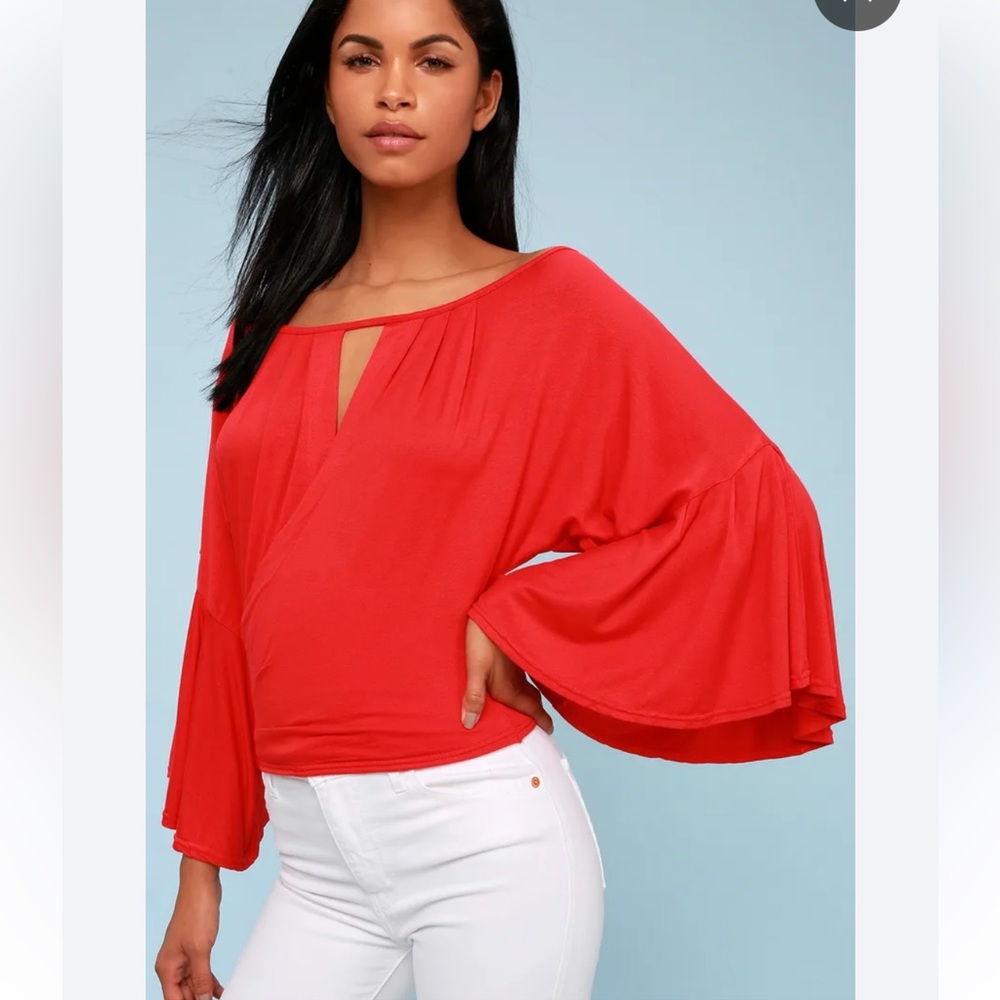 B4‎ Free People Last Time Red Surplice Bell Sleeve Crop Top